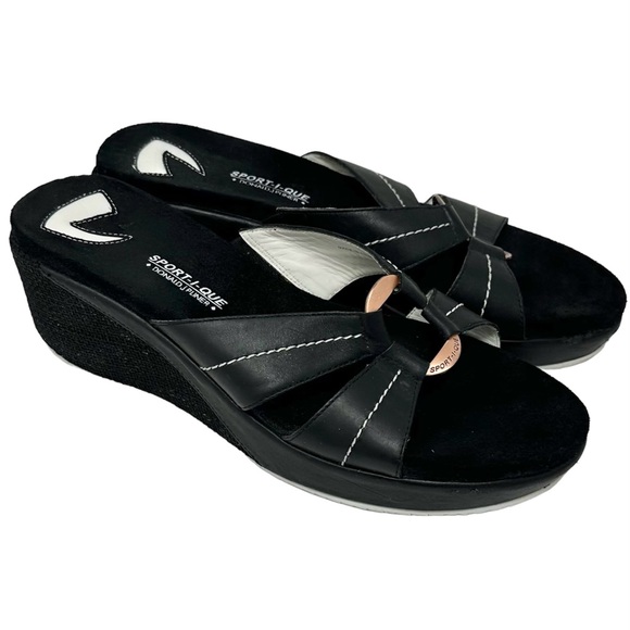 Donald J Pliner Sport-I-que Black Wedge Platform Slip On Sandals Size 8.5 Danny - Picture 1 of 10